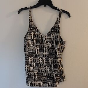 Banana Republic Black and Tan Building Print Camisole Blouse Size Petite XS